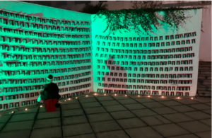 Honoring the martyred children of Gaza at the A Child's Hand installation in the Palestine House of Freedom/Dar Alhurriya, Washington, DC. / RNT staff photo