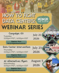 Dataa Cenetr Series REVOLUTIONARY News TODAY - Revolutionary News Today! Poster Advertising the'How to Fight Data Centers' webinar series, showing people holding protest signs and a schedule of July–August 2026 sessions.