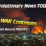 - Revolutionary News Today! Dramatic News Banner with Flames over a City at Night and Bold Headlines: 'iran War Continues' and 'revolutionary News Today!'