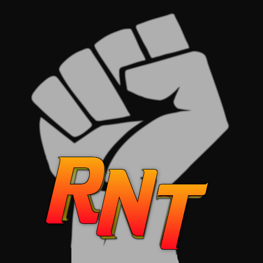 - Revolutionary News Today! Grey Clenched Fist Symbol on a Black Background with 'rnt' in Orange‑red Gradient Overlaid, Conveying a Solidarity or Activist Logo.