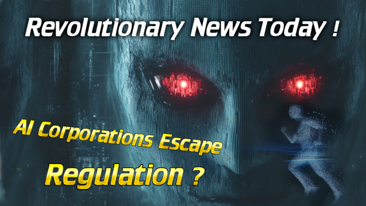 - Revolutionary News Today! Dramatic Sci‑fi Image of a Blue Robotic Face with Red Eyes and Bold Headlines About Ai Regulation for a News Thumbnail.