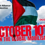 - Revolutionary News Today! Advocacy Poster Urging a Gaza-related Protest: October 10th, Stand Against Occupation, with a Palestinian Flag and Global Alliance for Palestine Branding